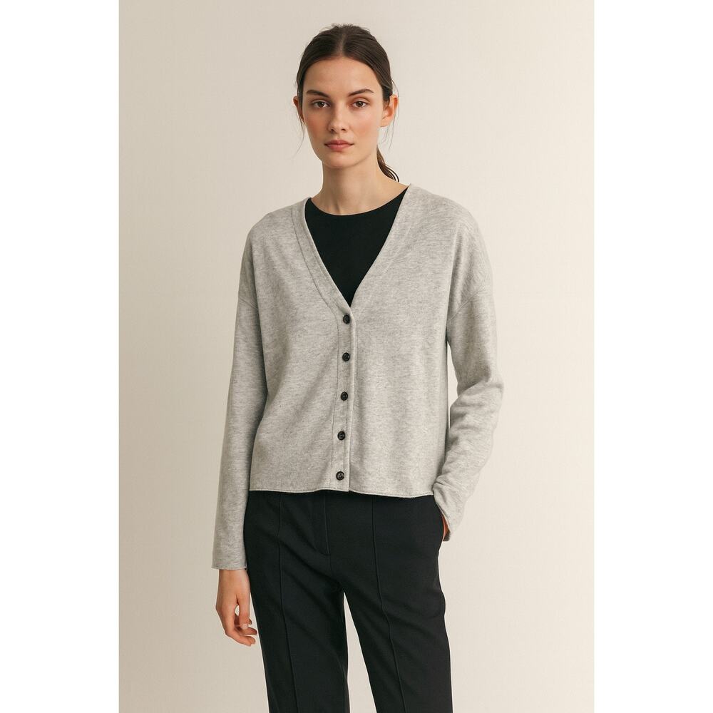 ME+EM Cotton Heather Gray Grey Cardigan Sweater Size 10 Light Minimalist